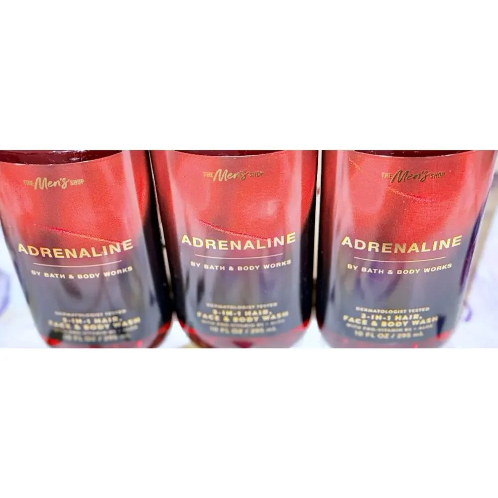Bath & Body Works 10 oz Adrenaline Men's 3-in-1 Hair Face Body Wash Gel x3
